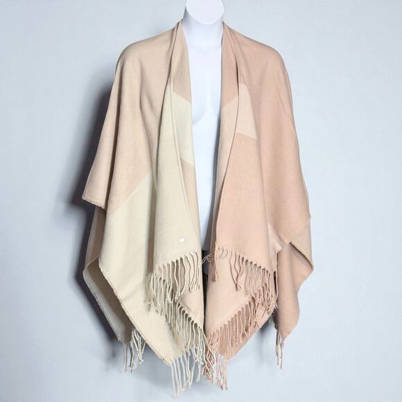Soia & Kyo Colorblock Fringe Wrap Shawl Scarf Pink Beige Boho Poncho One Size - Picture 2 of 8